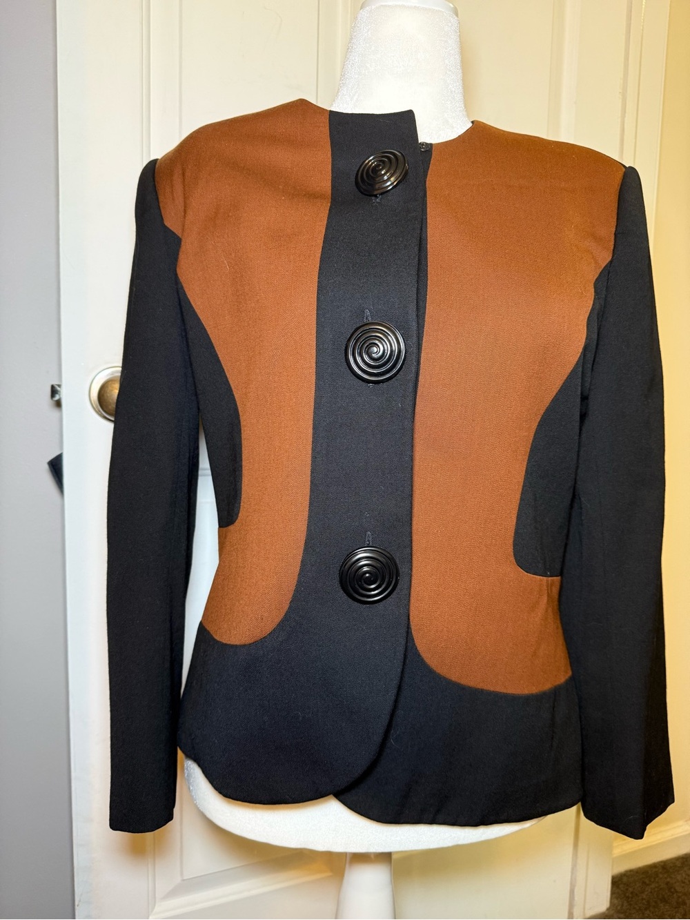 Herbert Grossman Sak’s 5th Ave Vintage Black & Brown Colorblock Blazer Sz 14 USA